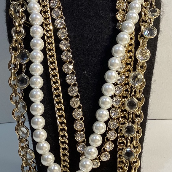 Vintage OPC Multi Strand Necklace Detachable Strands Rhinestone Faux Pearl - Picture 4 of 9
